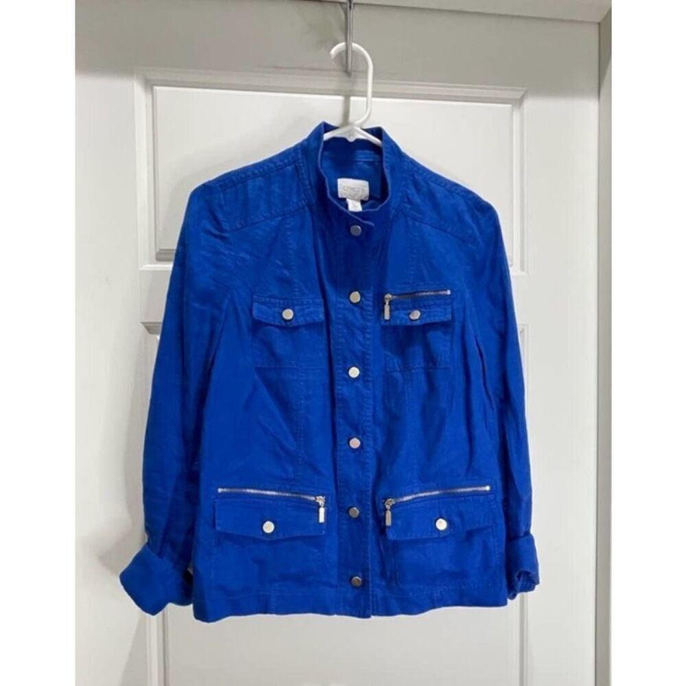 Chico’s size Small Royal blue 100% Linen Jacket